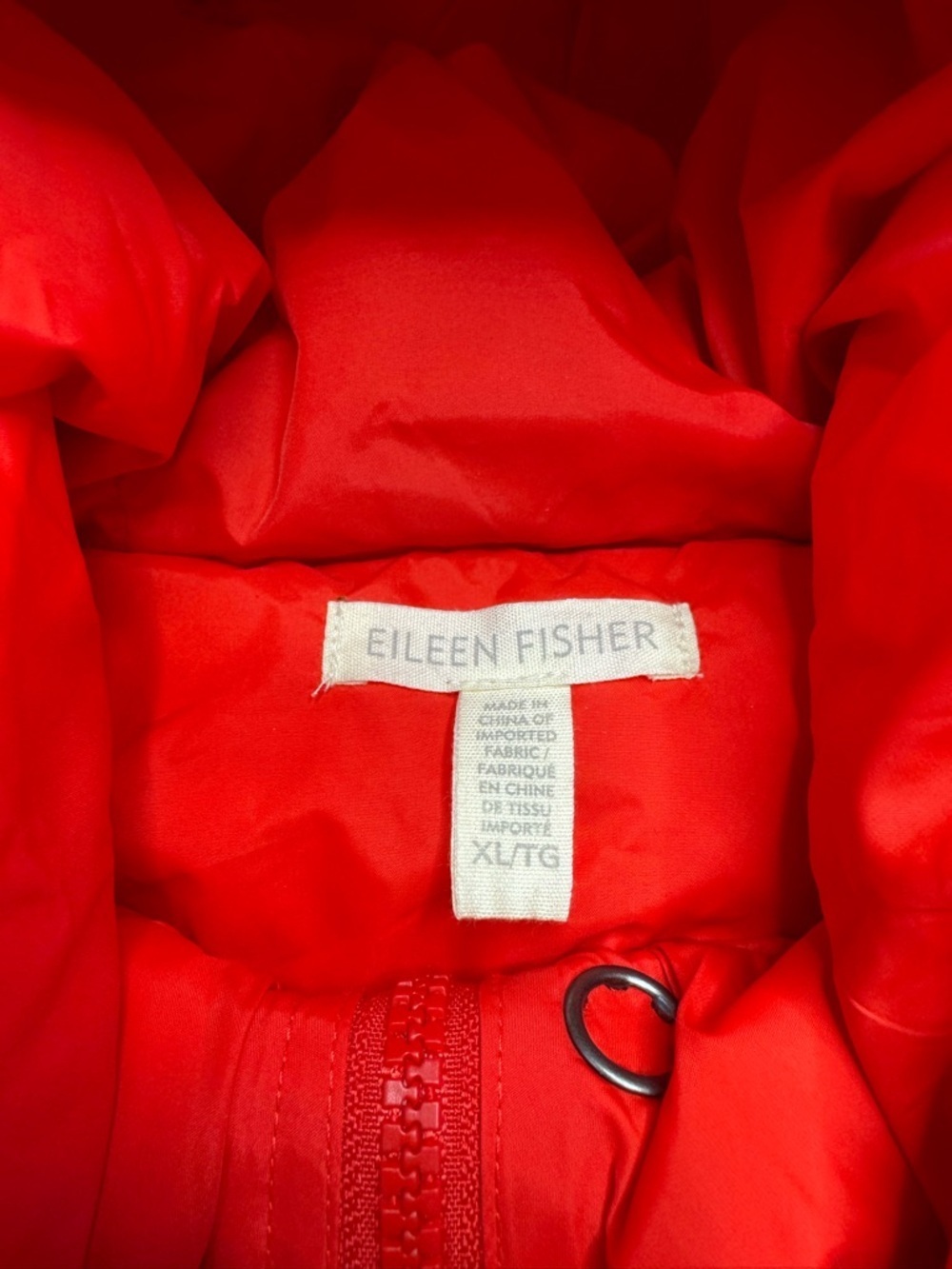 Eileen Fisher Recycled Nylon Hooded Down puffer COAT JACKET Red Lory Size XL - Picture 4 of 7